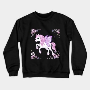 cute little unicorn character with butterfly wings pink Crewneck Sweatshirt